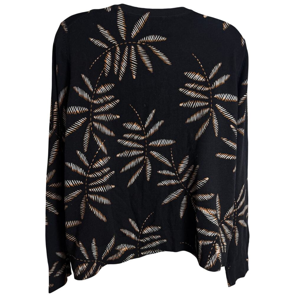 A.N.D A New Day Cardigan Women Size Large Black Tan Leaf Knit Crew Long Sleeve - Picture 5 of 9